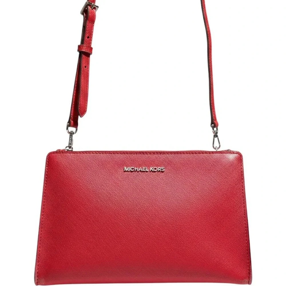 Crossbody Bag Michael Kors Jet Set Large Clutch Red Saffiano‎ Leather Wallet